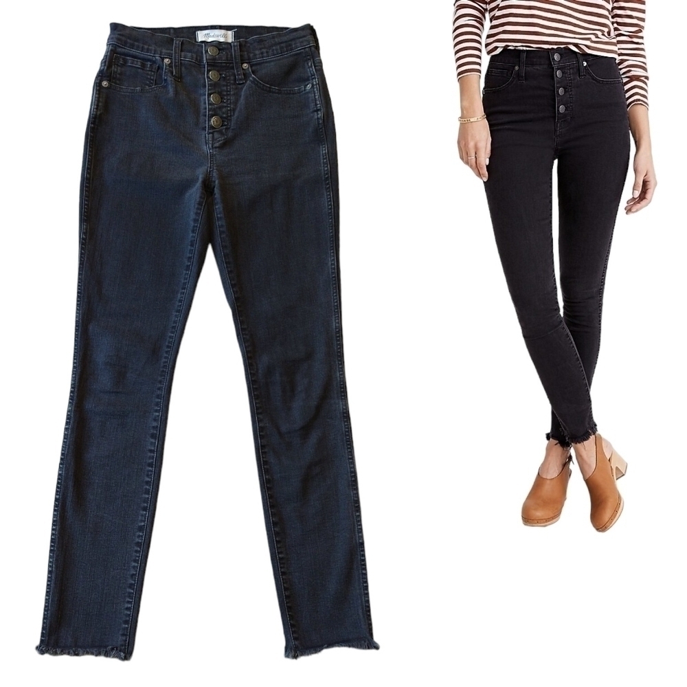 Madewell 10" High-Rise Skinny Jeans Berkeley Black Button Fly Raw Hem AA590
